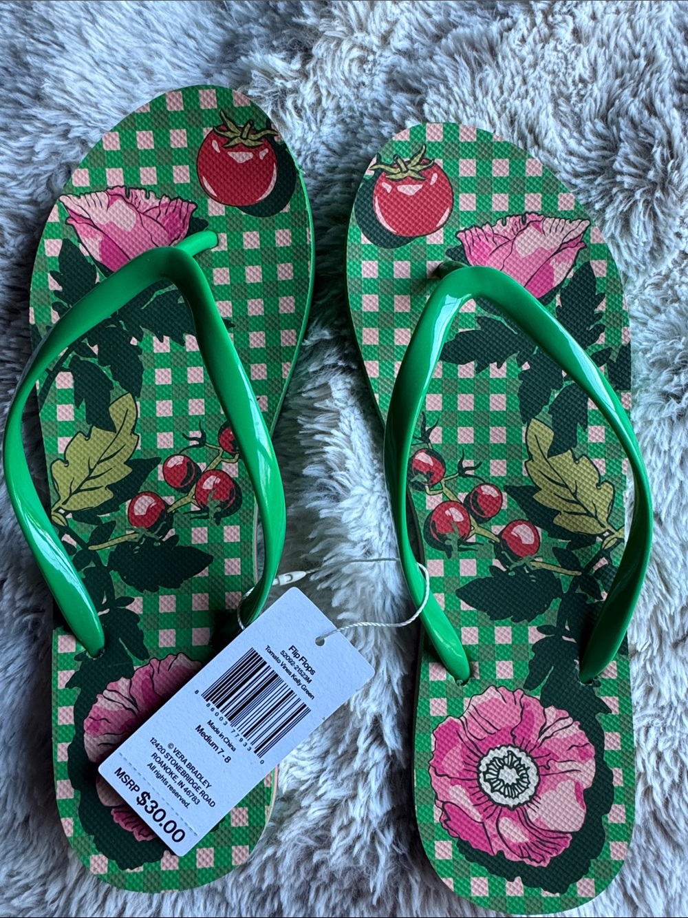 Vera Bradley Green Floral Pattern Flip-Flops